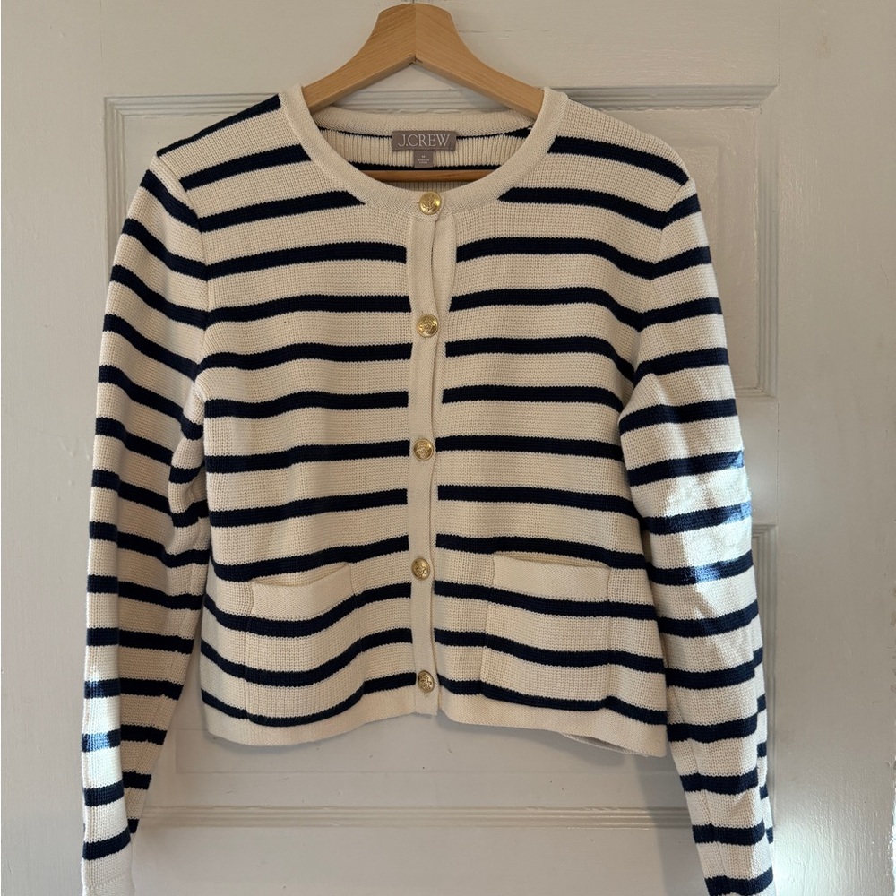 J. Crew Navy and White Emilie sweater lady jacket
